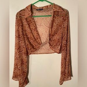 Never worn flare sleeved sheer crop